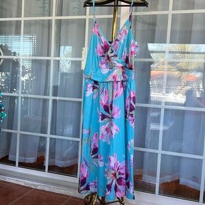 Blue floral summer dress with pockets